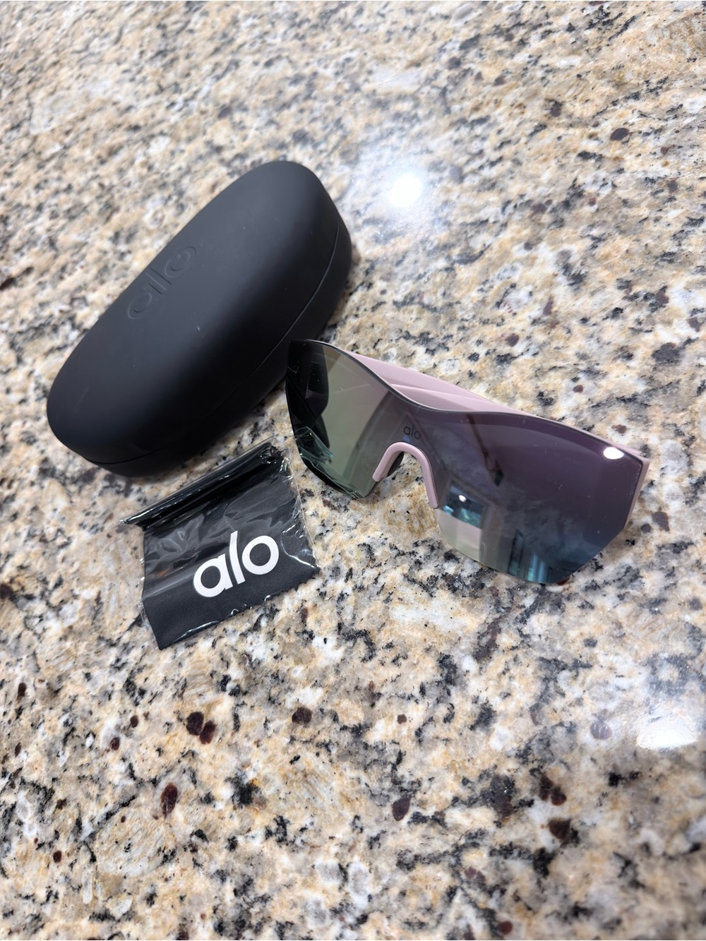 ALO Yoga Pink Shield Sunglasses with Mirrored Lens and Black Case